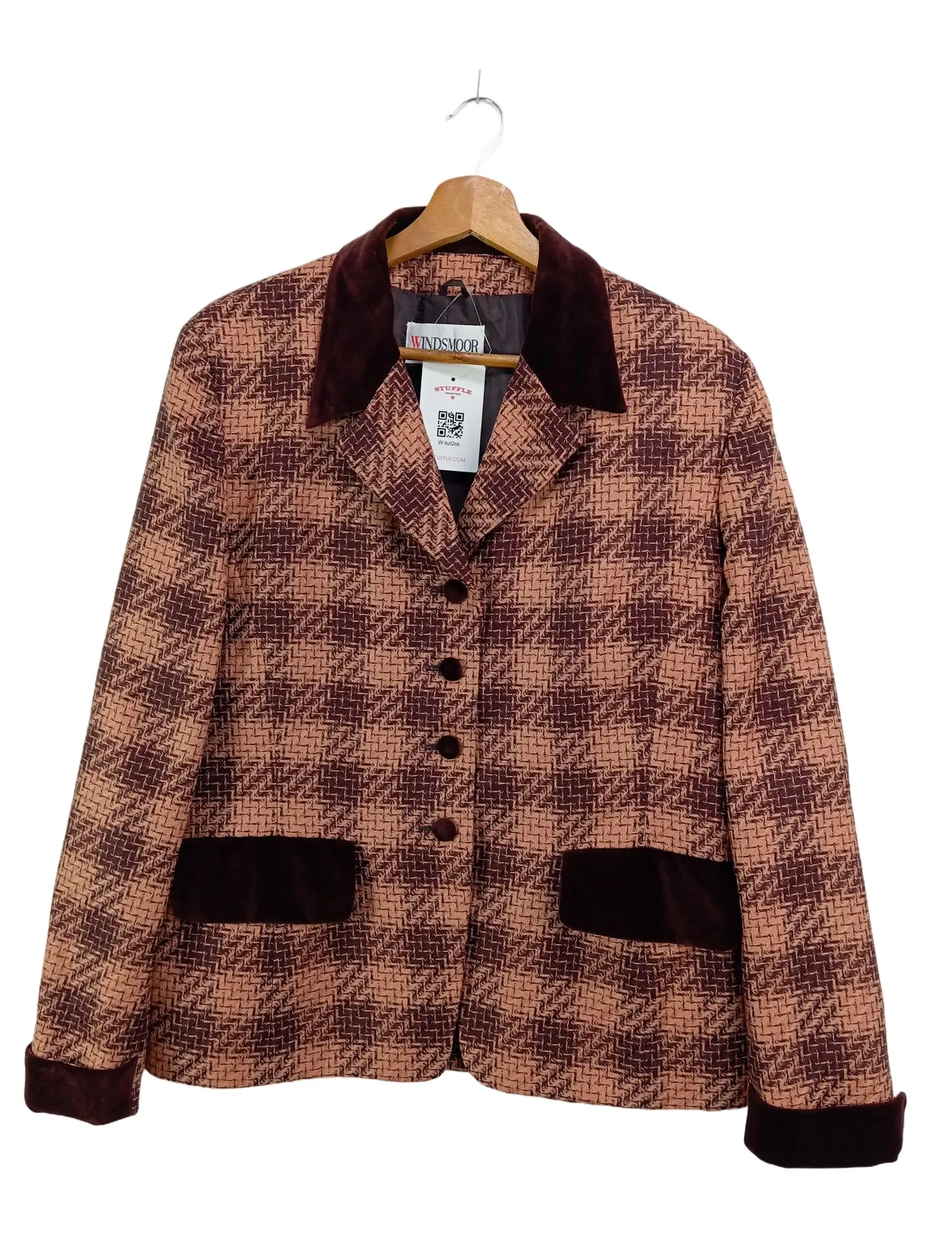 WINDSMOOR Damen Blazer Gr. 40/M Braun Kariert Wolle Vintage Elegant