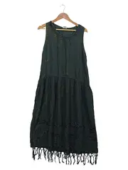 Vorschaubild 1 von Damen Sommerkleid Bohemian Tunika Grün Fransen One Size