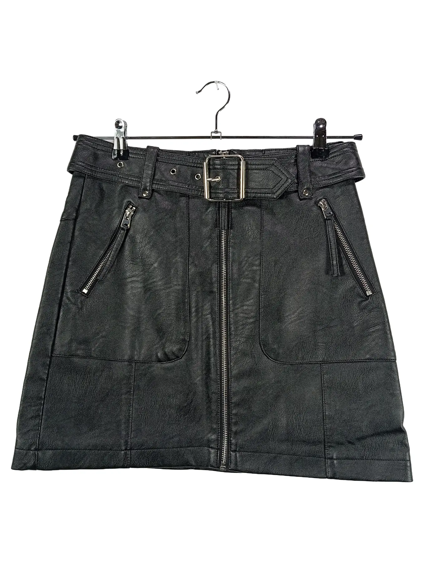 TOPSHOP Lederrock Damen Minirock Schwarz Gr. 38/M Reißverschluss Party
