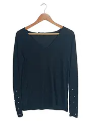 Vorschaubild 1 von Damen Pullover Schwarz Einheitsgröße V-Ausschnitt Perlen Casual
