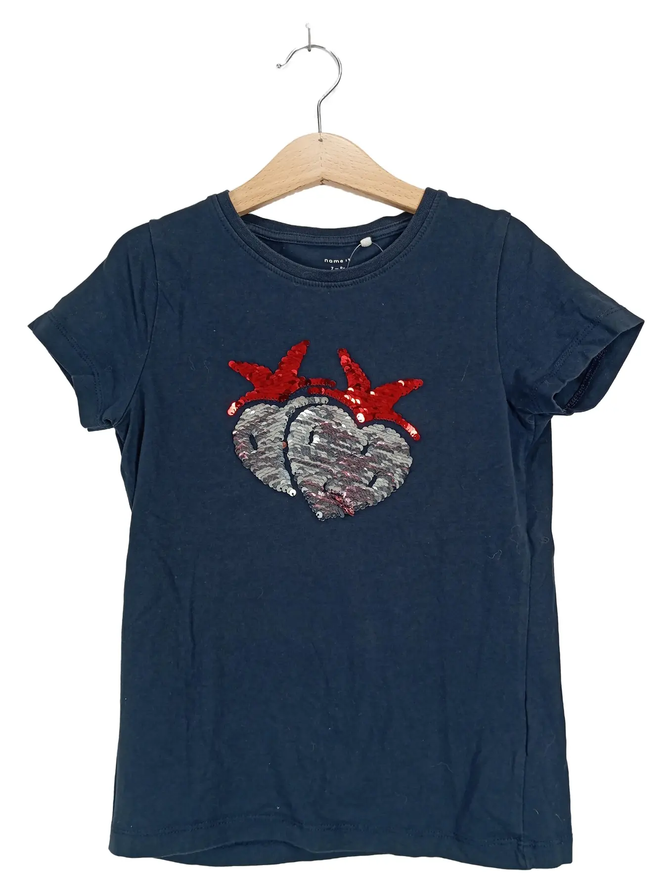 NAME IT Kinder T-Shirt Blau Gr. 122-128 Casual mit Pailletten Erdbeere