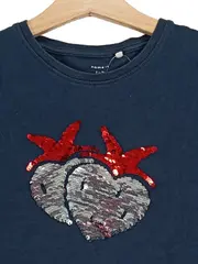 Vorschaubild 2 von Kinder T-Shirt Blau Gr. 122-128 Casual mit Pailletten Erdbeere
