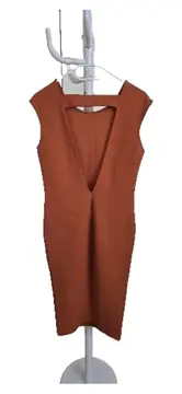 Vorschaubild 3 von Strickkleid Damen Gr. 38 M Orange Ärmellos Midikleid Basic