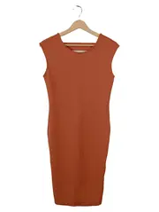 Vorschaubild 1 von Strickkleid Damen Gr. 38 M Orange Ärmellos Midikleid Basic