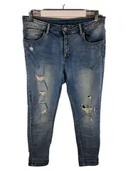 Vorschaubild 1 von Damen Destroyed Jeans Hose Blau XL W33 L29 Baumwolle Used Look Ripped