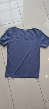 Vorschaubild 2 von Damen T-Shirt Blau Gr. S Rippstrick Basic Logo Kurzarm