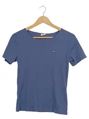 Vorschaubild 1 von Damen T-Shirt Blau Gr. S Rippstrick Basic Logo Kurzarm