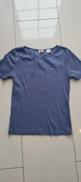 Vorschaubild 3 von Damen T-Shirt Blau Gr. S Rippstrick Basic Logo Kurzarm