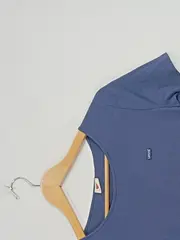 Vorschaubild 4 von Damen T-Shirt Blau Gr. S Rippstrick Basic Logo Kurzarm