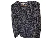 Vorschaubild 3 von Damen Bluse Gr. 40 L Schwarz Blumenmuster Langarm Viskose Casual