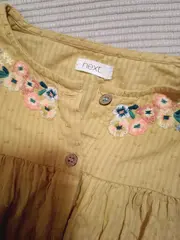 Vorschaubild 2 von Mädchen Kleid Gr. 104 Gelb Blumenstickerei Hemdblusenkleid