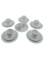 Vorschaubild 1 von Porzellan Kaffeeservice 6 Personen Weiß Blau 18-teilig