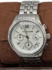 Vorschaubild 3 von MK-5018 Damen Armbanduhr Chronograph Edelstahl Silber Strass