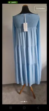 Vorschaubild 5 von Damen Sommerkleid Midikleid Stufenrock Blau Gr. 38/M Langarm