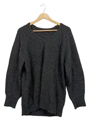Vorschaubild 1 von Damen Pullover V-Ausschnitt Glitzer Strick Gr. M Schwarz