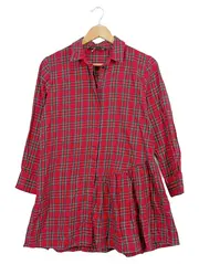 Vorschaubild 1 von Hemdblusenkleid Karo Rot Gr. 34/XS Freizeitkleid Baumwolle