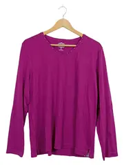 Vorschaubild 1 von Damen Langarmshirt Gr. 46 Lila Pima Baumwolle Strasssteine