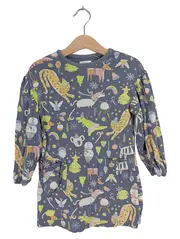 Vorschaubild 1 von Mädchen Kleid Gr. 104 Weihnachten Tiermotive Langarm Grau Baumwolle