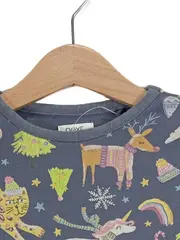 Vorschaubild 2 von Mädchen Kleid Gr. 104 Weihnachten Tiermotive Langarm Grau Baumwolle