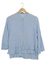 Vorschaubild 1 von Damen Bluse Blau Gestreift Rüschen Knopfleiste Gr. 38 M