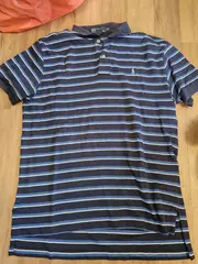 Vorschaubild 2 von Herren Poloshirt Gr. M Blau Gestreift Kurzarm Baumwolle