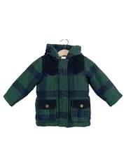 Vorschaubild 1 von Kinder Steppjacke Gr. 74 Grün Kariert Vintage Kapuze Wolle