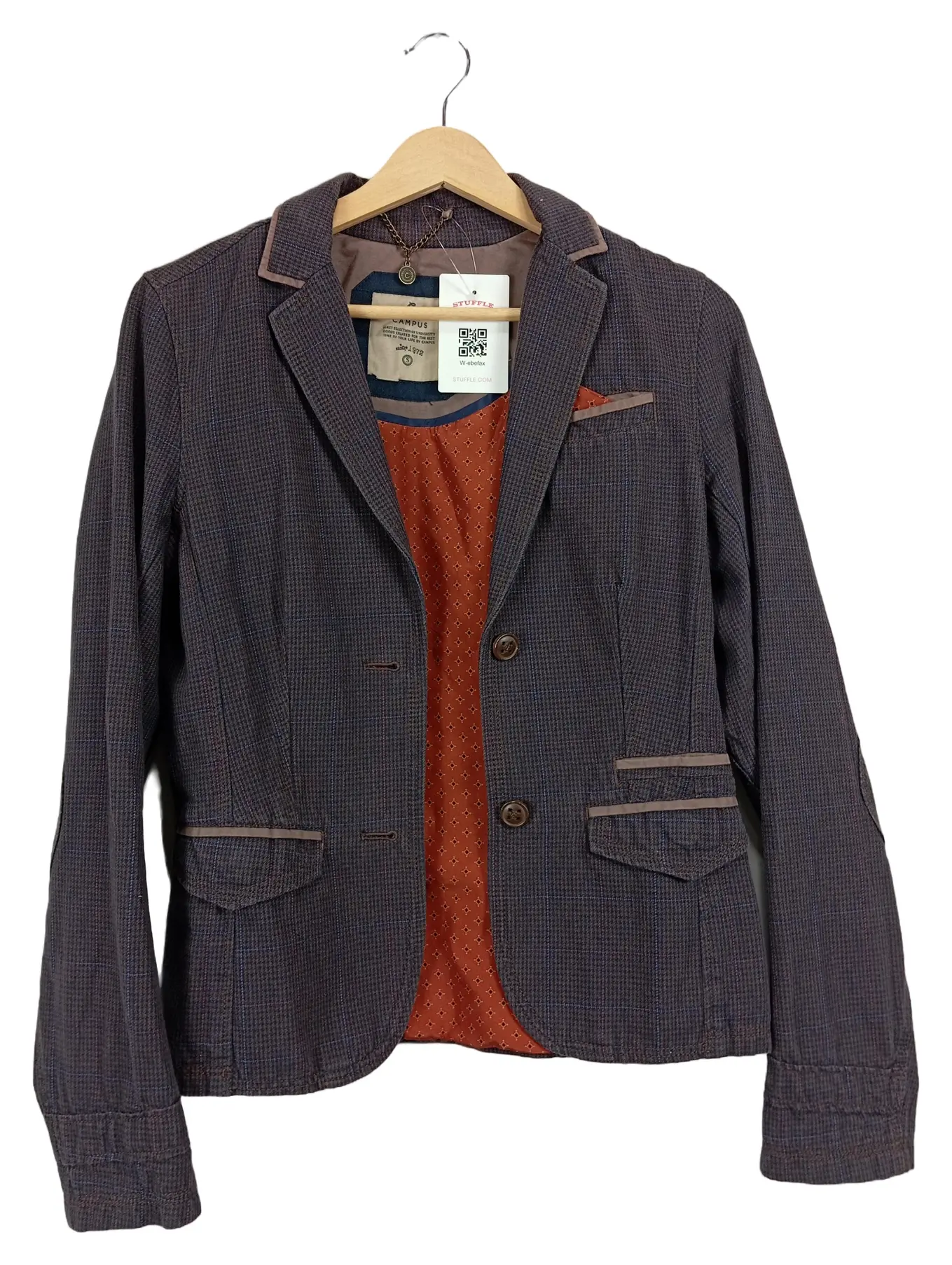 CAMPUS Damen Blazer Gr. 36 Grau Kariert Casual Baumwolle Sakko