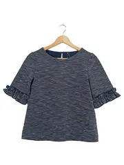Vorschaubild 1 von Damen T-Shirt Bluse Gr. XS Blau Meliert Rüschen