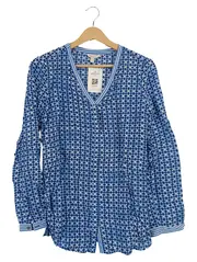 Vorschaubild 1 von Damen Bluse Gr. 34/XS Blau Geometrisch Viskose Langarm