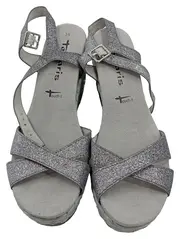 Vorschaubild 2 von Wedges Damen Keilabsatz Sandalen Glitzer Silber Gr. 39