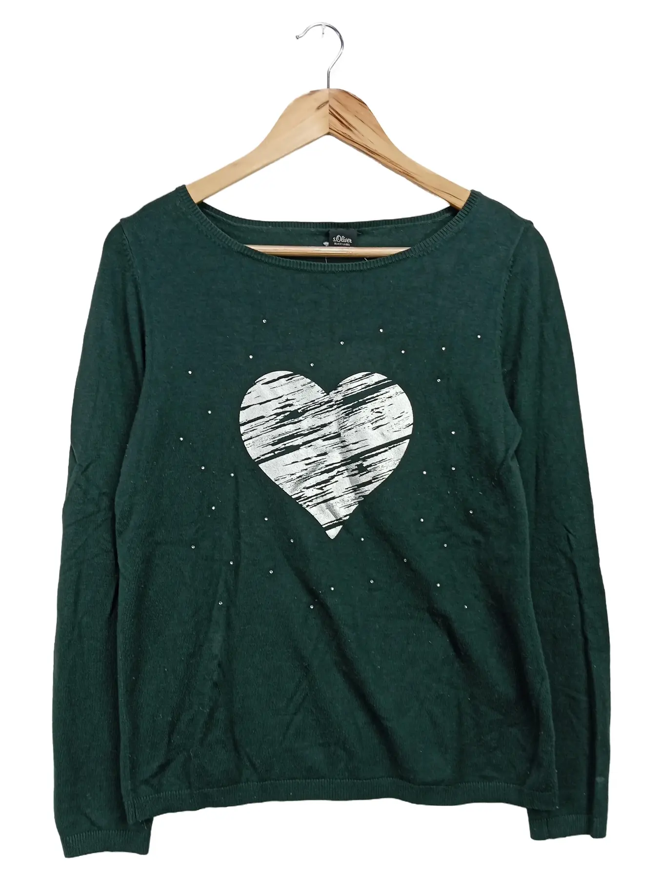 S.OLIVER BLACK LABEL Pullover Damen Gr. 36/S Grün Herz Elegant Langarm