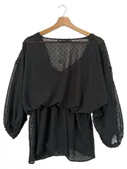 Vorschaubild 2 von Bluse Damen Schwarz Gr. 34/XS Bohemian Elegant Langarm Punkte