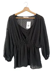 Vorschaubild 1 von Bluse Damen Schwarz Gr. 34/XS Bohemian Elegant Langarm Punkte