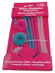 Vorschaubild 1 von Silikon-Trinkhalme 6er Set mit Reinigungsbürste BPA-frei Wiederverwendbar