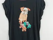 Vorschaubild 3 von Kinder T-Shirt Schwarz Gr. 176 Tiermotiv Hund Rollschuhe Casual