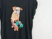 Vorschaubild 4 von Kinder T-Shirt Schwarz Gr. 176 Tiermotiv Hund Rollschuhe Casual