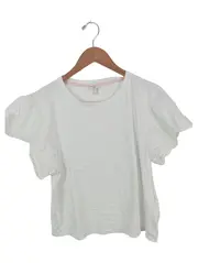Vorschaubild 1 von EDC Damen T-Shirt Casual Weiß Gr. 38/M Rüschen Kurzarm Baumwolle