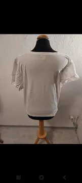 Vorschaubild 5 von EDC Damen T-Shirt Casual Weiß Gr. 38/M Rüschen Kurzarm Baumwolle