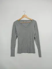 Vorschaubild 2 von Damen Pullover V-Ausschnitt Langarm Basic Grau Gr. 36/S