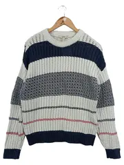 Vorschaubild 1 von Damen Pullover Gr. 34/XS Mehrfarbig Gestreift Lochmuster Baumwolle