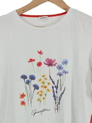Vorschaubild 2 von Damen Langarmshirt Gr. 42/XL Weiß Blumenmuster Casual