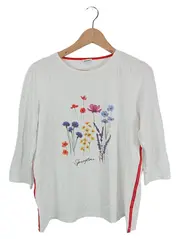 Vorschaubild 1 von Damen Langarmshirt Gr. 42/XL Weiß Blumenmuster Casual