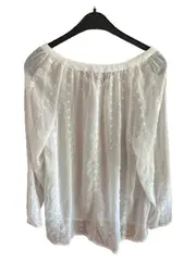 Vorschaubild 2 von Damen Bluse Gr. 38 M Weiß Feminin Langarm Stickerei