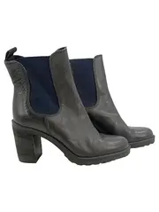 Vorschaubild 1 von Damen Chelsea Stiefelette Gr. 37 Grau Leder Blockabsatz 8cm