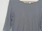 Vorschaubild 2 von Damen Langarmshirt 3/4-Arm Blau Gepunktet Gr. M Baumwolle