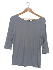 Vorschaubild 1 von Damen Langarmshirt 3/4-Arm Blau Gepunktet Gr. M Baumwolle