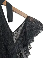 Vorschaubild 3 von Damen Bluse Schwarz Spitze Rüschen Schleife XS Elegant Festlich