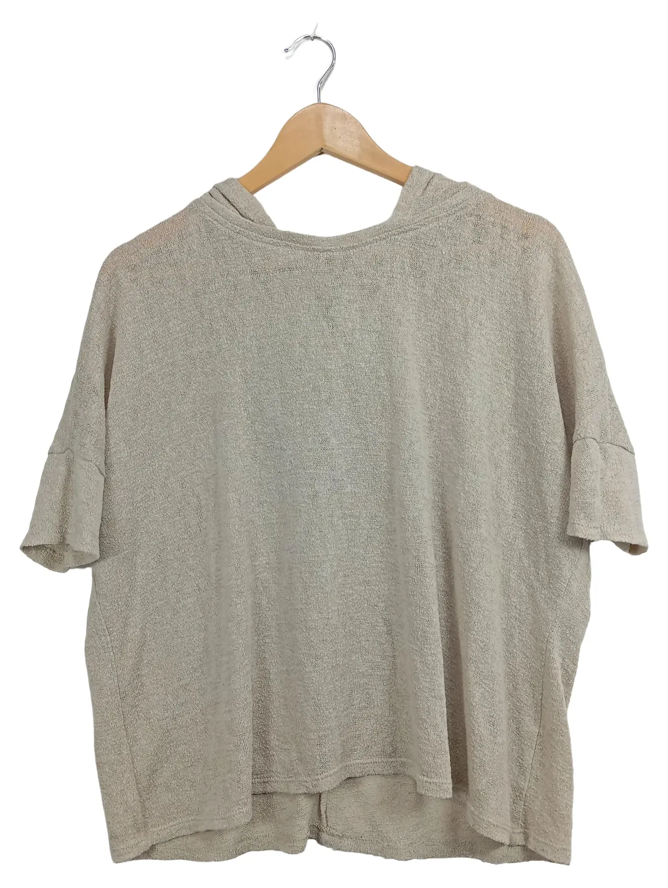ZARA Damen Kapuzenpullover Gr. 38/M Beige Casual Kurzarm Hoodie
