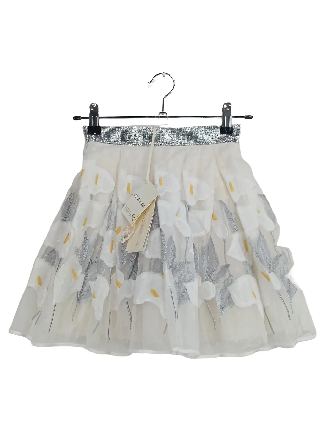 MONNALISA Faltenrock Kinder Gr. 128 Beige Blumenmuster Glitzer