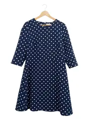 Vorschaubild 1 von A-Linien Kleid Gepunktet Blau Midikleid Gr. 42 XL